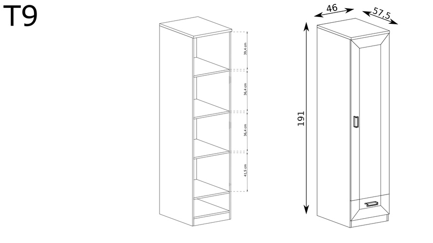 TADEUSZ-9 - Szafa 1D1S Dąb Stuletni Opcja z Półkami