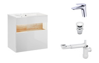 Szafka 60 cm Bahama White z Umywalką, Baterią i Syfonem z Korkiem