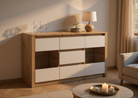 TINO 01 - Komoda 2D3S 140 cm Biały Mat Dąb Artisan