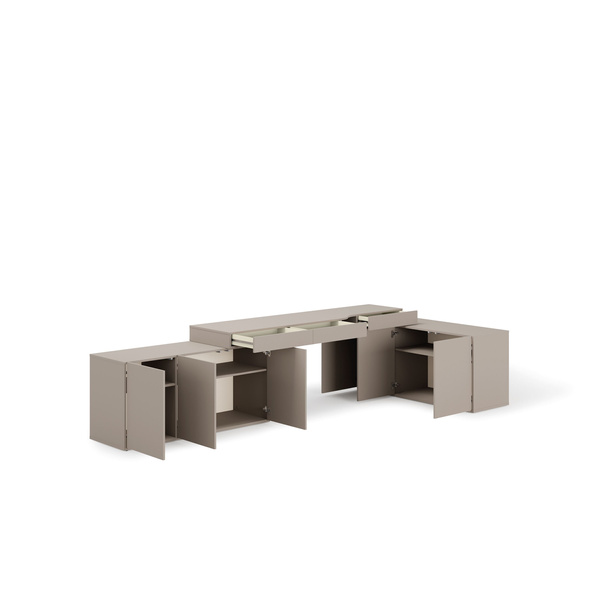 WOOW SET-WOS7L - Zestaw Komoda i Biurko Lewe/Komoda Szampański/Dąb Vincenza Bielona/Clay Grey