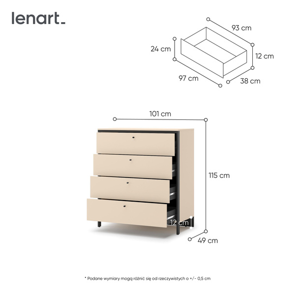 ENNA EN-03 - Komoda 4S z Oświetleniem LED Beżowy Mat Czarny Mat