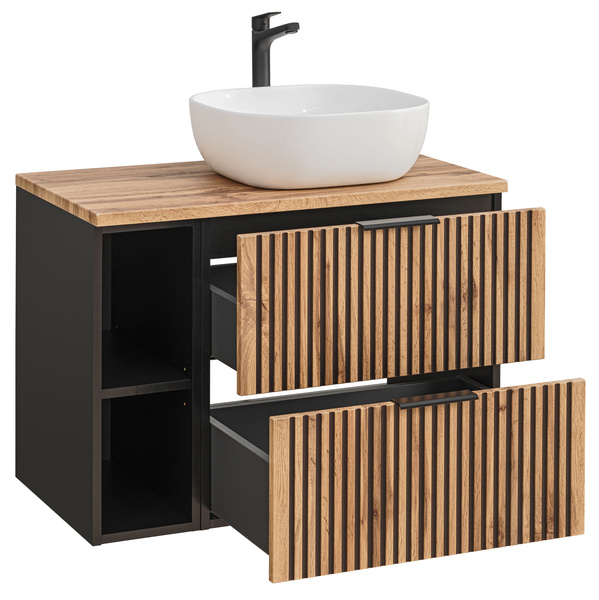 Szafka 80 cm Xilo Black Wotan z umywalką Smile i Regałem