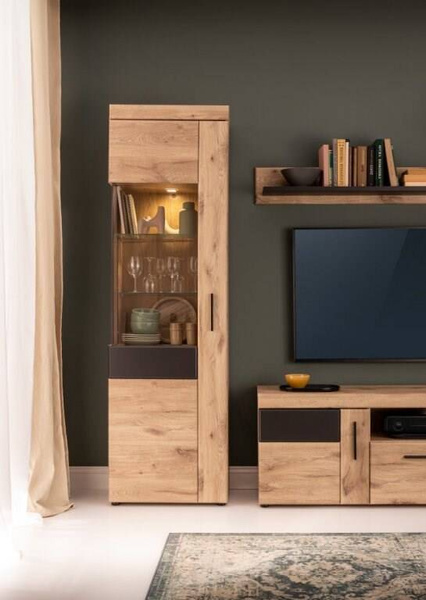 Grano GRNV01L – Witryna 1-drzwiowa Dąb Viking/Szary Kosmos