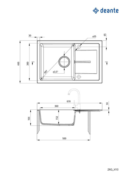 Zlewozmywak granitowy 1-komorowy z ociekaczem Leda