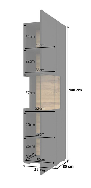 Ava Witryna 1-drzwiowa Czarny / Dąb Wotan