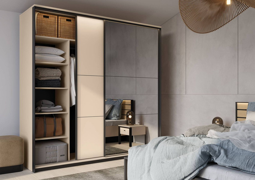 ENNA EN-01 - Szafa 2-drzwiowa z Oświetleniem LED Beżowy Mat Czarny Mat