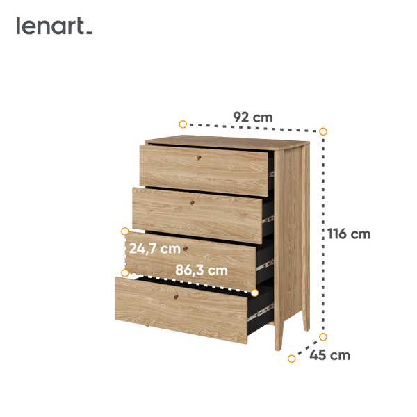 COZY CZ-03 - Komoda 4 Szuflady Dąb Olejowany