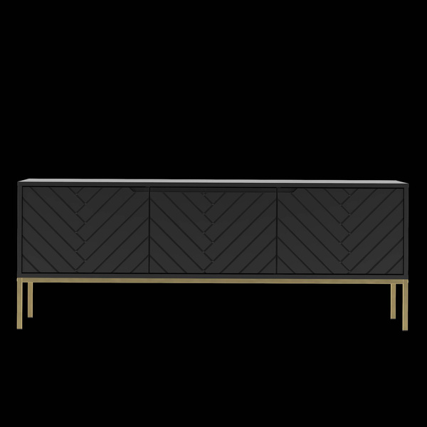 ASPEN-01 - Komoda RTV 3-drzwiowa Czarny Mat Złoty Stelaż