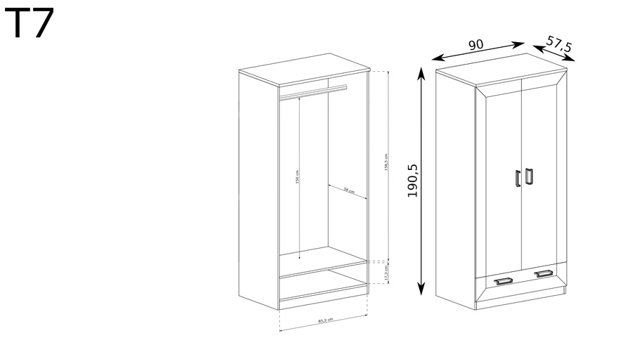 TADEUSZ-7 - Szafa 2D1S Dąb Stuletni Opcja z Drążkiem
