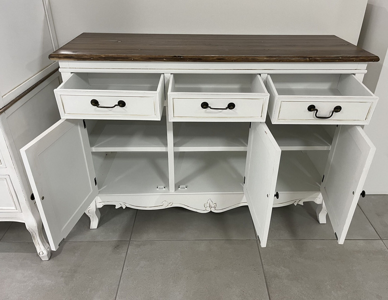 Rimini White 08 Komoda 3D/3S biała prowansalska z brązowym przecieranym blatem drewno/mdf_01
