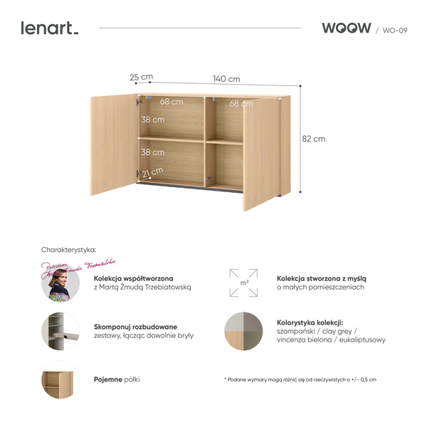 WOOW WO-09 - Szafka Wisząca 2-drzwiowa Dąb Vincenza Bielona