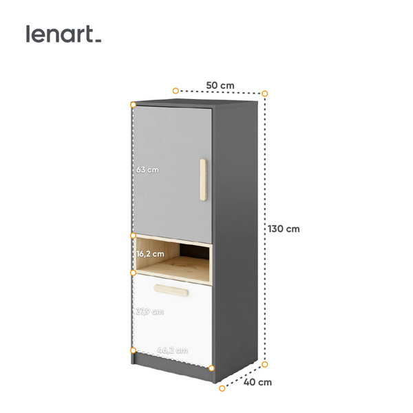 POK PO-07 - Szafka 2-drzwiowa Grafit/Buk Ibsen/Szara Jasna