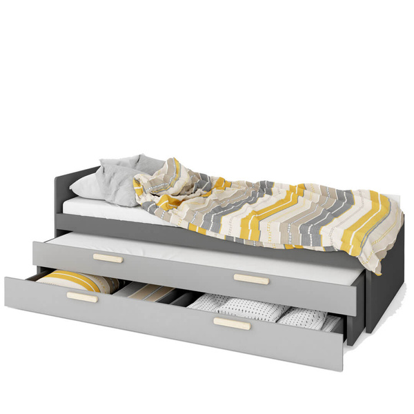 POK PO-13 - Łóżko Górne z Materacem Grafit/Buk Ibsen/Szary Jasny