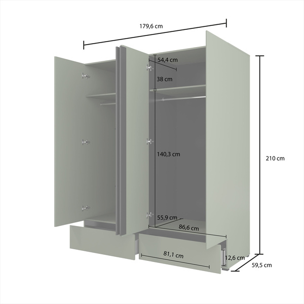 Cross S - Szafa 4D2S Zgaszona Zieleń Czarny