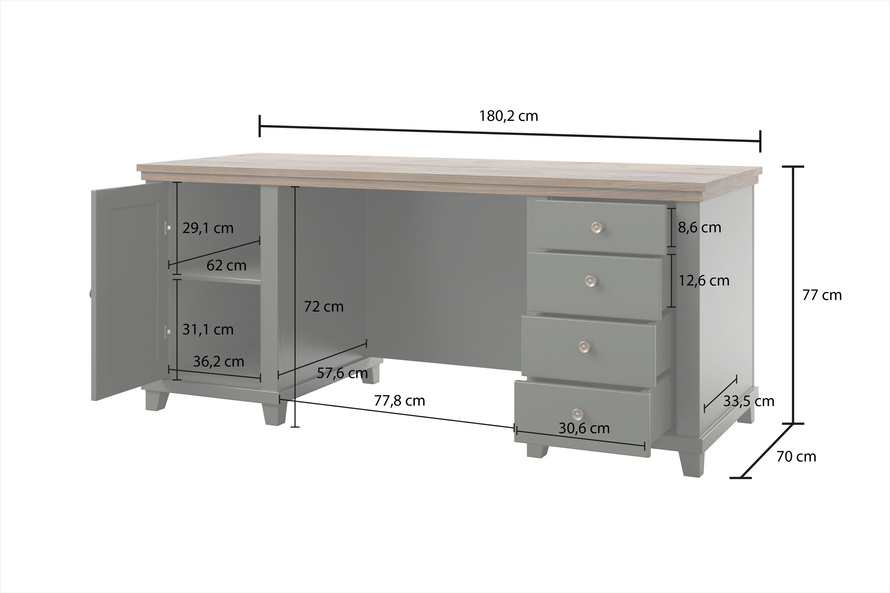 Evora Office - Biurko 1D4S Zielony Dąb Lefkas