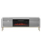 ASPEN-02 - Komoda RTV 2D z Kominkiem Elektrycznym Biały Mat Złoty Stelaż