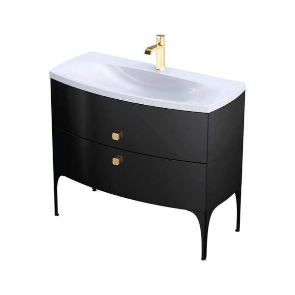 Oristo Szafka z umywalką w białym macie 102 cm 2S LOUIS czarna połysk