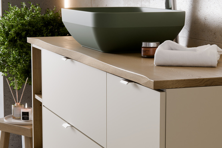 Zestaw Szafka pod Umywalkę 80 cm z Blatem 100 cm i Regałem 20 cm Dąb Cremona Kaszmirowy Mat