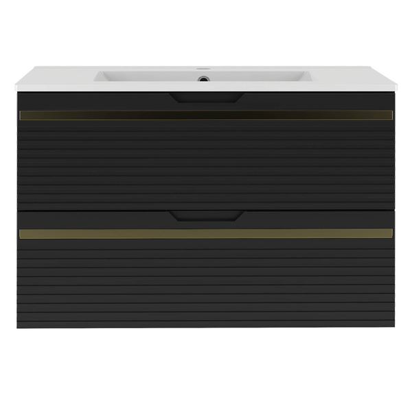VESPER-01 - Szafka z Umywalką 2S 80cm Czarny Mat Zestaw-3