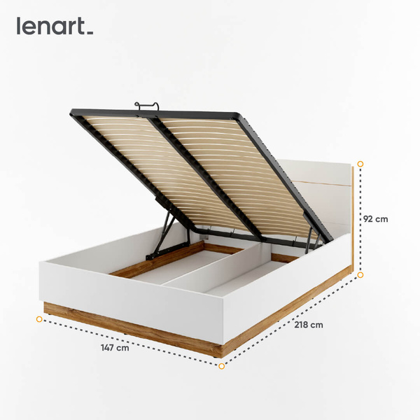 DENTRO DT-02 - Łóżko (140) Z Pojemnikiem I Oświetleniem Białe/Dąb Stirling