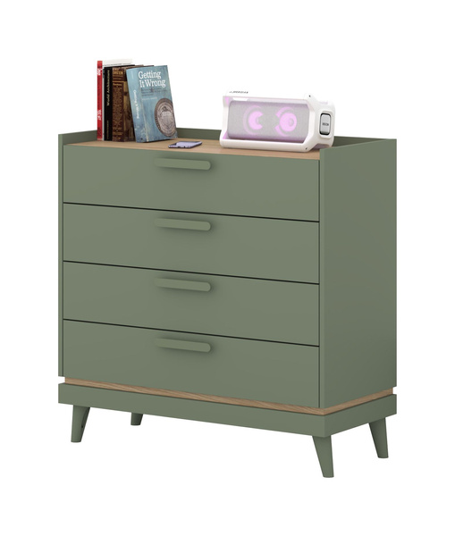 Scandi - Komoda 4S Zgaszona Zieleń Dąb Olejowany