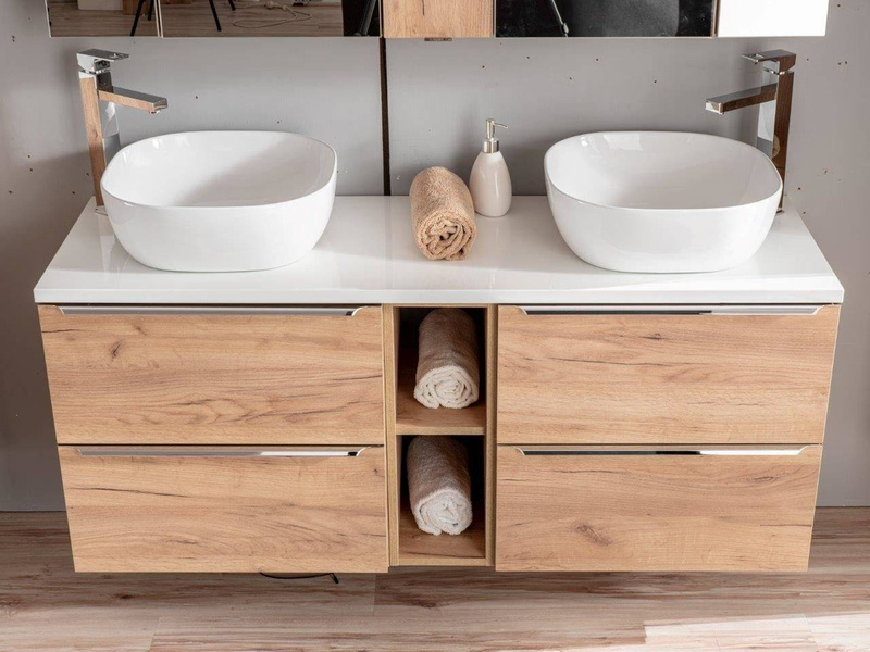 Szafka z umywalką 80 cm Capri dąb 821 z białym blatem