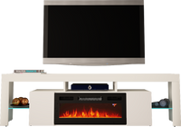 SOLEO-01 - Komoda RTV 2D z Oświetleniem LED i Kominkiem Elektrycznym Biały Mat Biały Połysk