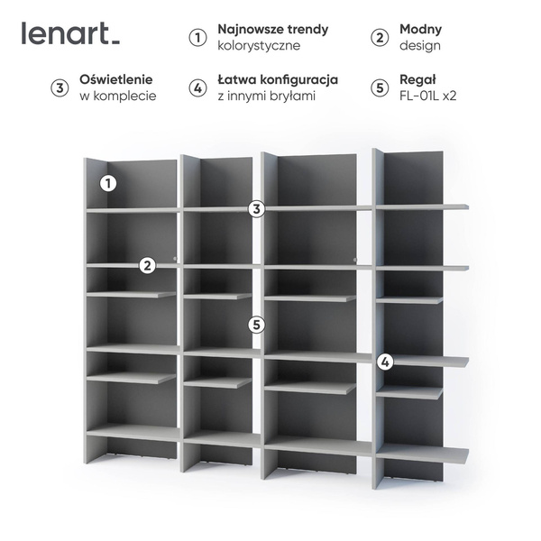 FITT FL-01L - Regał Lewy z Oświetleniem LED Metalic Ciemny/Metalic Jasny