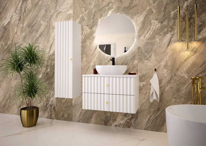 AQUA-01 - Szafka Pod Umywalkę z Blatem 2S 80cm Biały Mat Zestaw-1