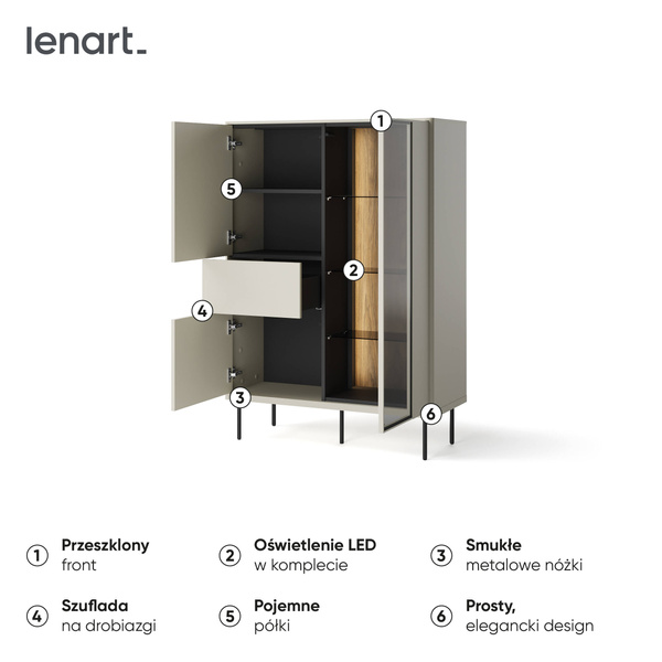 EPIRO EP-02 - Witryna 2D1S1W z Oświetleniem Kaszmir Dąb Ciemny