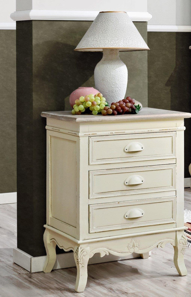 Rimini 013 szafka nocna 3S prowansalska kremowa beżowy blat drewno/mdf