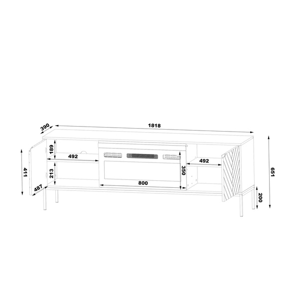 ASPEN-02 - Komoda RTV 2D z Kominkiem Elektrycznym Kaszmir Czarny Stelaż