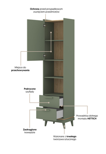 Scandi - Regał 1D2S Zgaszona Zieleń Dąb Olejowany