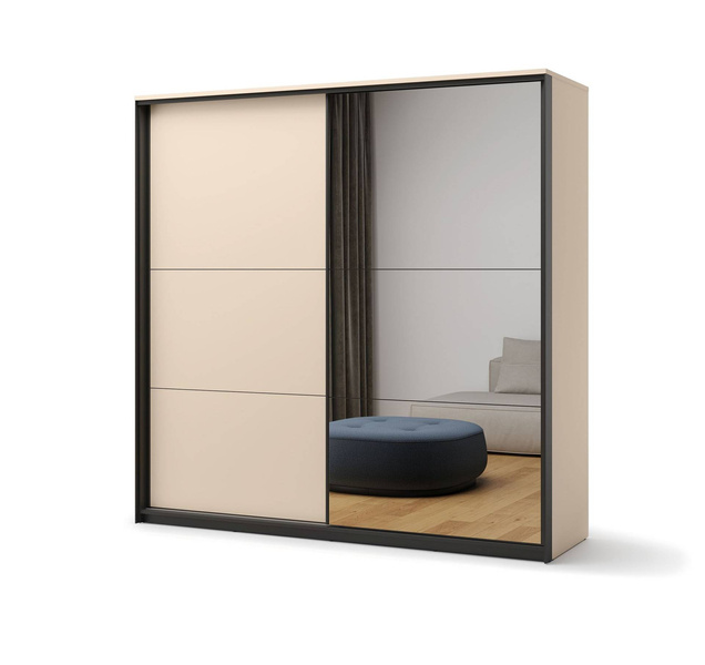 ENNA EN-01 - Szafa 2-drzwiowa z Oświetleniem LED Beżowy Mat Czarny Mat