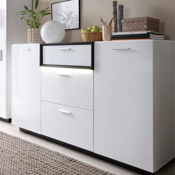 Ravenna RAVK02 – Komoda 2D3S Biały Alpejski/Czarna Perła/Biały Połysk