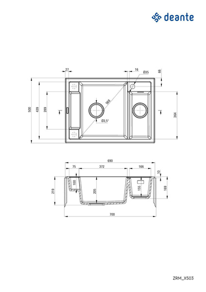 Zlewozmywak granitowy magnetyczny 1.5-komorowy Magnetic