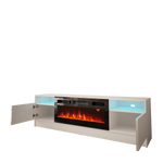 DUKE-01 - Komoda RTV 2D z Oświetleniem LED i Kominkiem Elektrycznym Biały Mat Biały Połysk