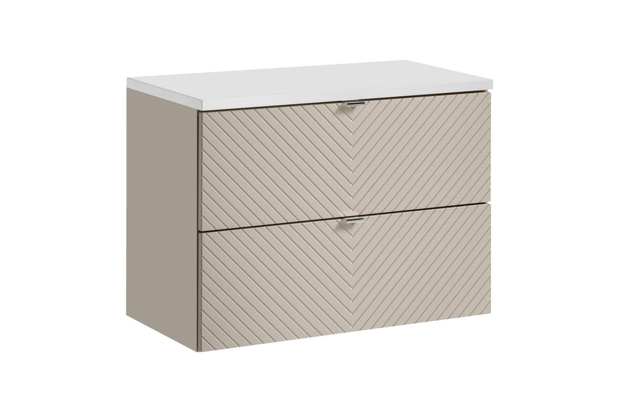 Zestaw Szafka Pod Umywalkę 2 Szuflady 80 cm z Blatem Viva Cashmere Biały