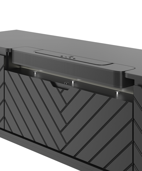 ASPEN-06 - Komoda RTV 3D z Soundbarem JBL i Oświetleniem LED Czarny Mat Czarny Stelaż