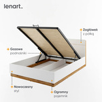 DENTRO DT-02 - Łóżko (160) Z Pojemnikiem I Oświetleniem Białe/Dąb Stirling