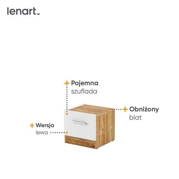 DENTRO DT-03L - Stolik Nocny 1S Biały/Dąb Stirling