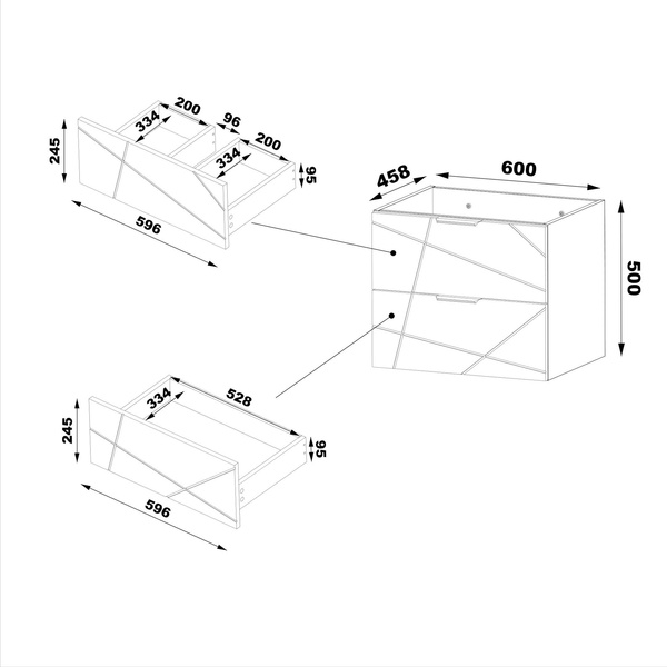 WOOD-02 - Szafka pod Umywalkę z Blatem i Regałem 4S 140cm Dąb Wotan Zestaw-7