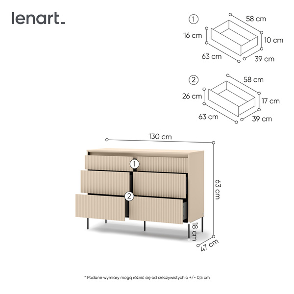 TREND TS-06 - Komoda 6 Szuflad z Oświetleniem LED Beż Piaskowy Czarny Mat