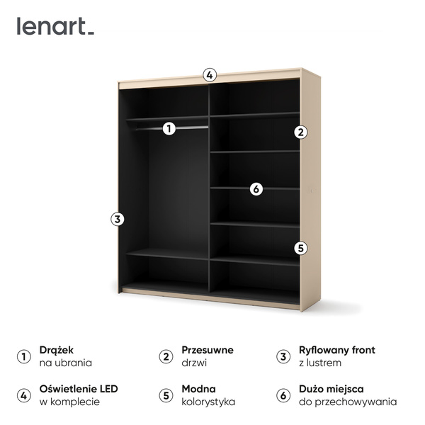 TREND TS-01 - Szafa 2-drzwiowa z Oświetleniem LED Beż Piaskowy Czarny Mat