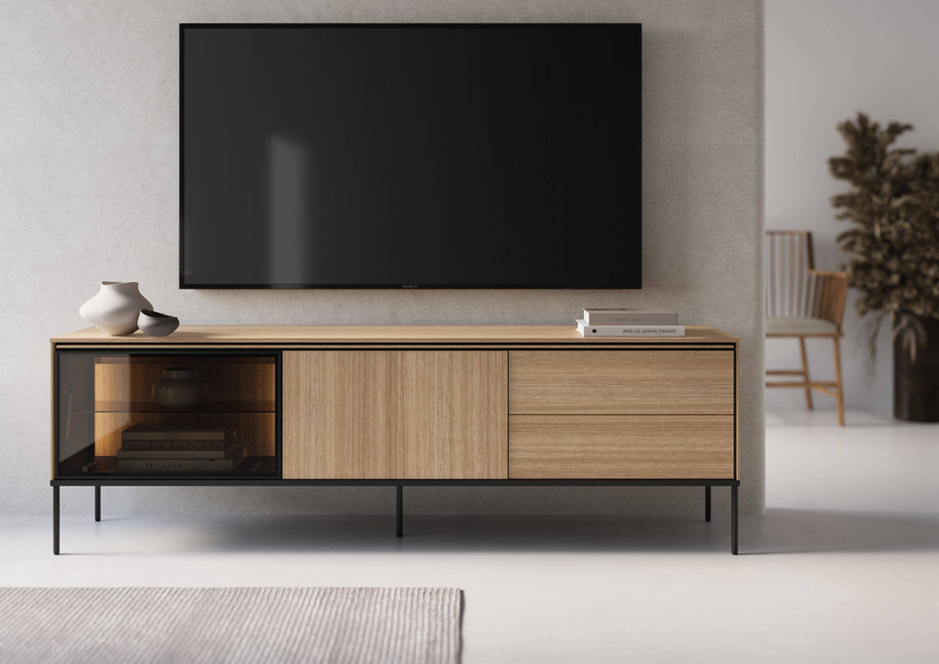 VISSO VI-08 - Komoda RTV 2D2S z Oświetleniem LED Dąb Linearny