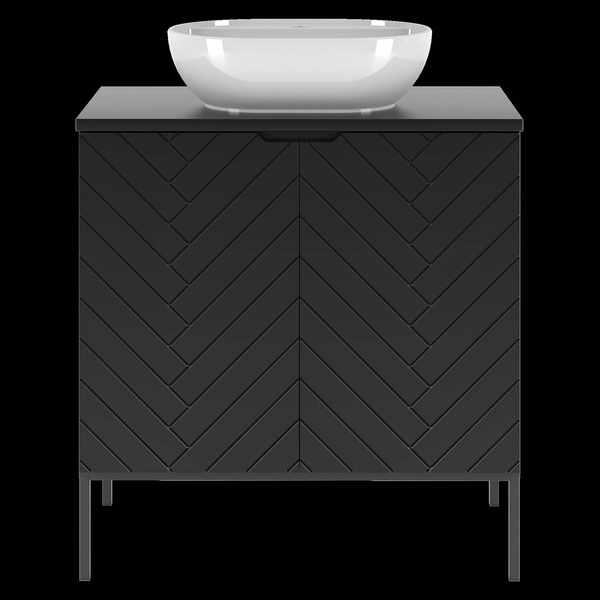 ASPEN-08 - Szafka z Umywalką i Blatem 2D 80cm Czarny Mat Zestaw-2 Czarny Stelaż