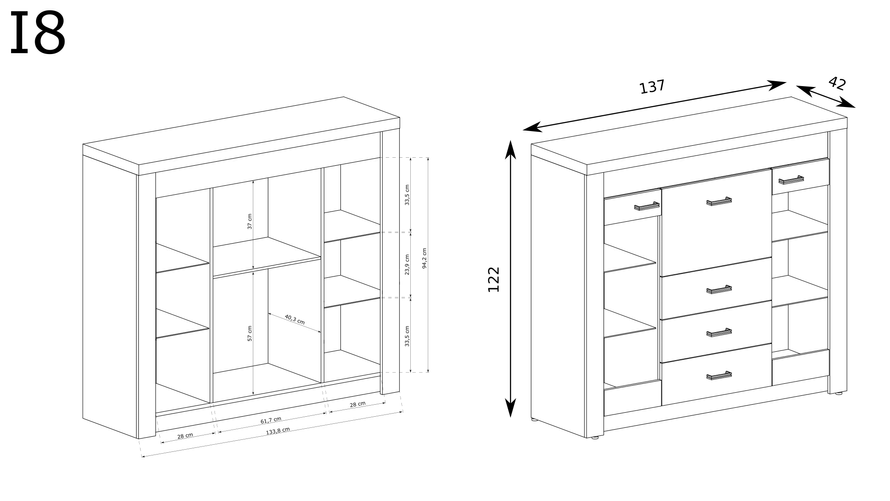INDIANAPOLIS-8 - Witryna z Barkiem 3D3S Kraft Biały
