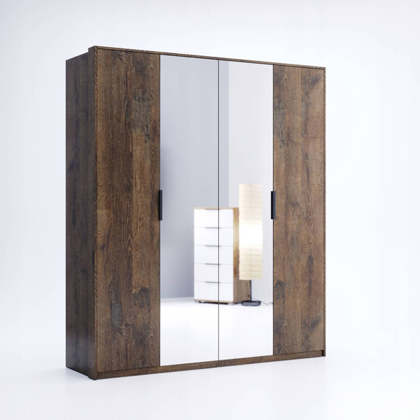 Quadro KV-14-OF - Szafa 4-drzwiowa z Lustrem Dąb Frigate 200x180 cm