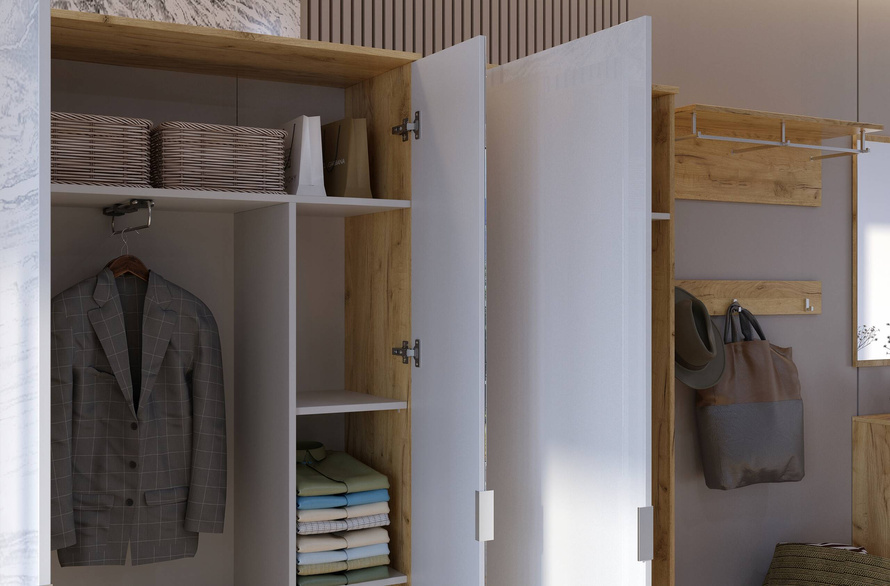 Asti AS-113-WB - Szafa 2-drzwiowa z Lustrem Dąb Craft Biały Połysk