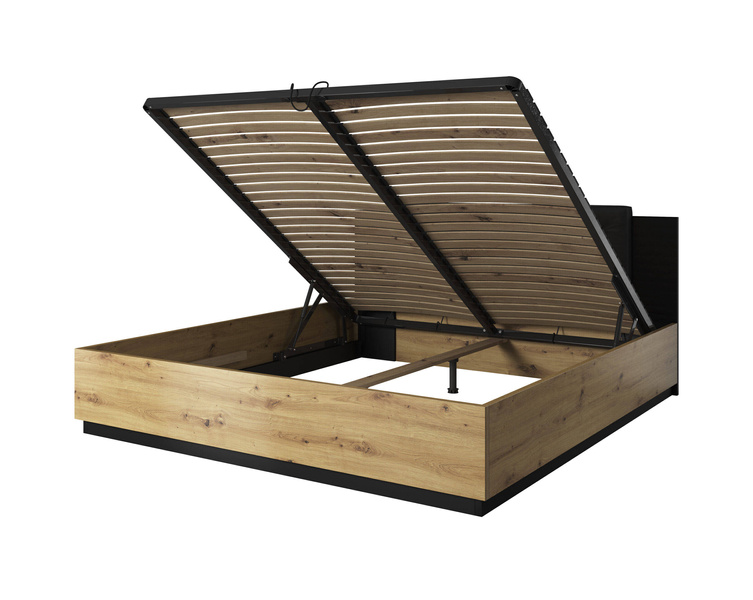 Sigma Łóżko z Pojemnikiem 140 cm Dąb Artisan / Czarny Mat